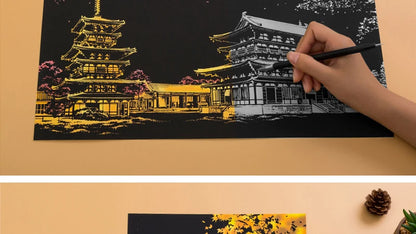 4PCS Scratch Art Paper World Landmarks Animals Painting Toy with Stylus Stress Relief Drawing Kids Adult Gift Glow in Dark Craft.