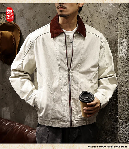 Men Spring Autumn Washed Cotton Loose Casual American Retro Cargo Jacket Man Streetwear Cityboy Coat Outerwear Varsity Jacket.