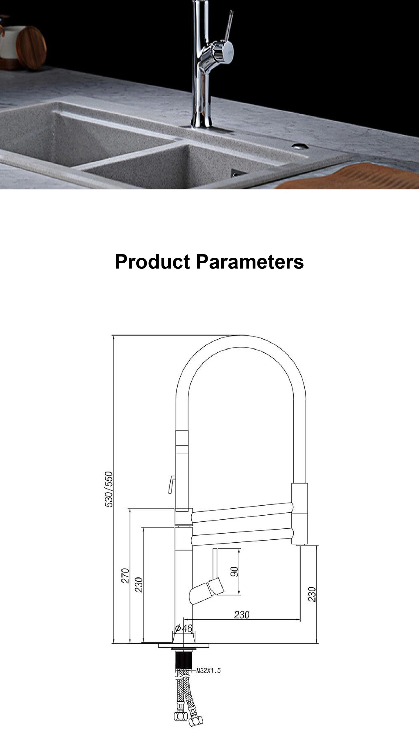 Modern Chrome Brass Pull Out Kitchen Faucet 2 Spray Modes Ceramic Valve Hot/Cold Water High Arc 360 Swivel Sink Mixer Tap