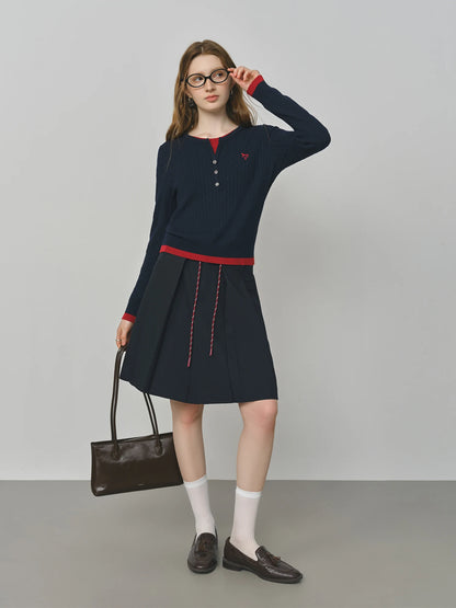 FSLE Double Waist Fake Two-piece Plaid Splicing Drawstring Skirt 2025 Autumn New Style Skirt 25FS13096.