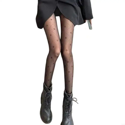 Elegant Four Leaf Jacquard Sheer Pantyhose Soft Stretchy Mesh Tights for Women.