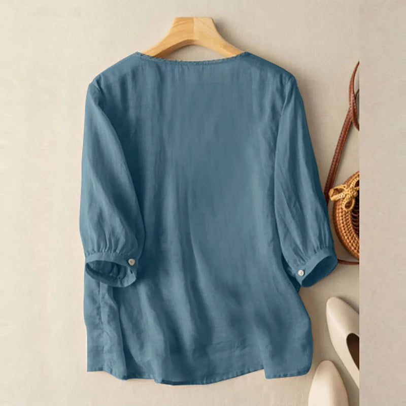 ZANZEA Elegant Women Embroidered Blouses Autumn 2024 3/4 Puff Sleeve Transparent Blusas Mujer Casual Vintage Cotton Shirts Tops.