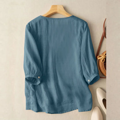 ZANZEA Elegant Women Embroidered Blouses Autumn 2024 3/4 Puff Sleeve Transparent Blusas Mujer Casual Vintage Cotton Shirts Tops.