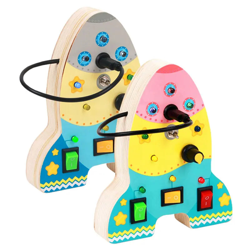 Montessori Busy Board Sensory Toys Wooden With LED Light Switch Control Board Travel Activities Children Games For 2-4 Years Old