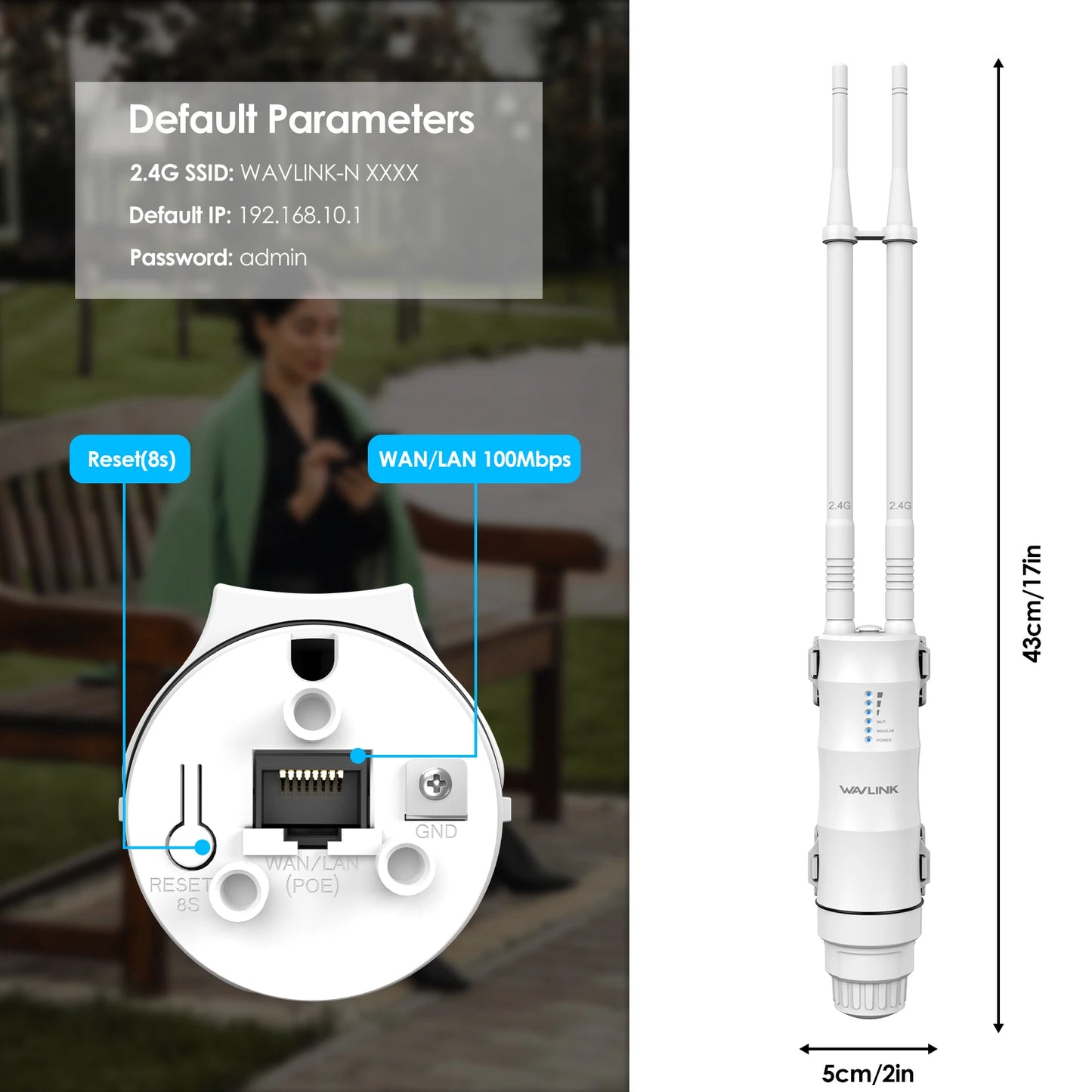 WAVLINK AC300/600/1200 Wireless Outdoor WIFI Router High Power Extender POE Waterproof AP/Repeater 7/8 dBi Directional Antennas.