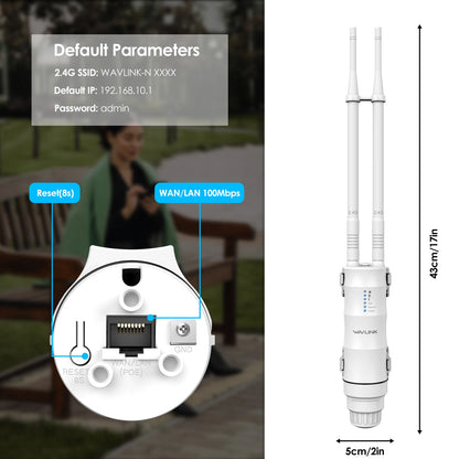 WAVLINK AC300/600/1200 Wireless Outdoor WIFI Router High Power Extender POE Waterproof AP/Repeater 7/8 dBi Directional Antennas.