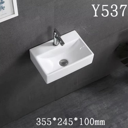 Kompaktes, an der Wand montiertes Keramikwaschbecken – kleines quadratisches Waschbecken, platzsparendes Design für Badezimmer, Balkon oder Waschtisch