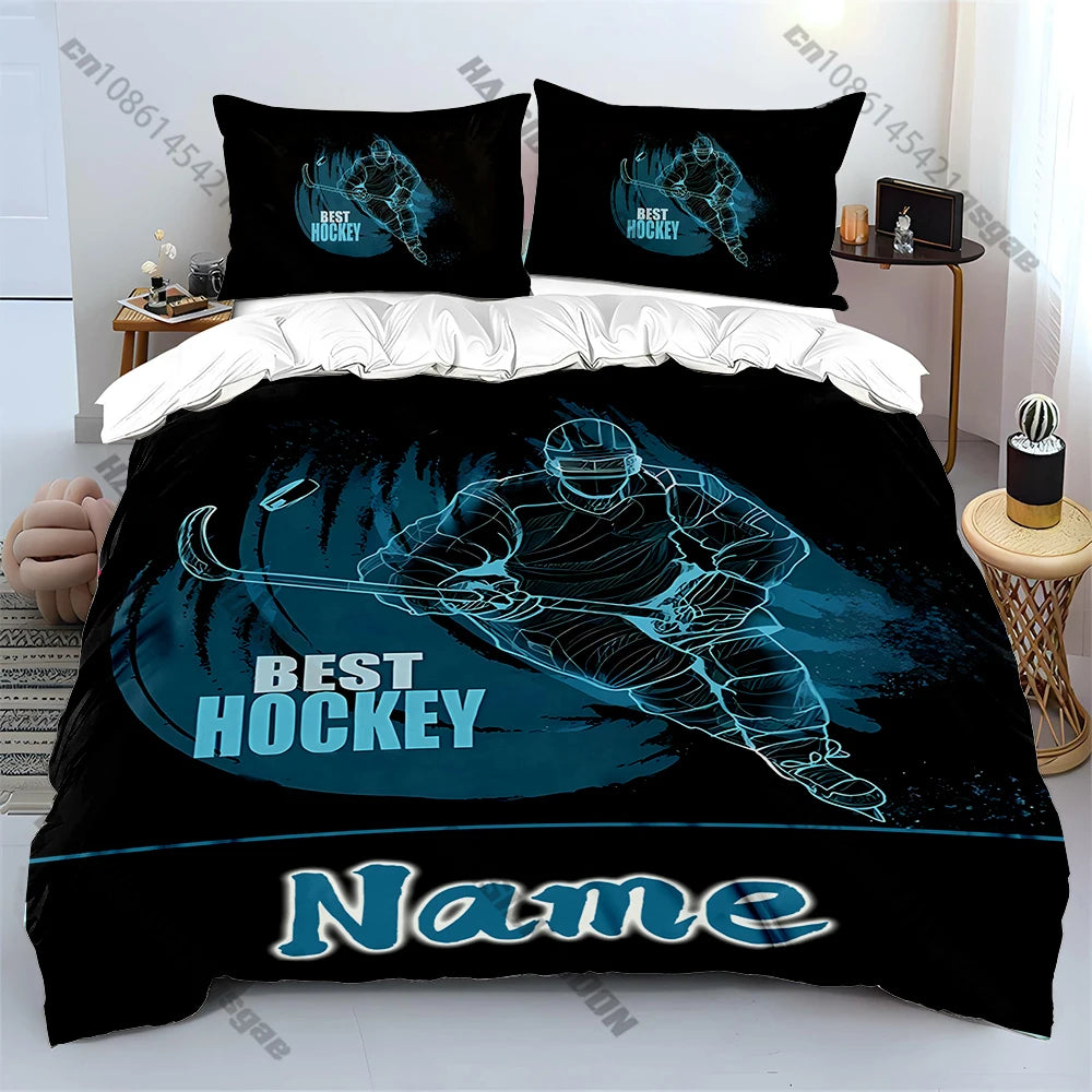 Stylish Ice Hockey Pattern Print Bedding Set Duvet Cover 1 Duvet Cover 2 Pillowcases Adult and Kids Bedding Set Luxury.