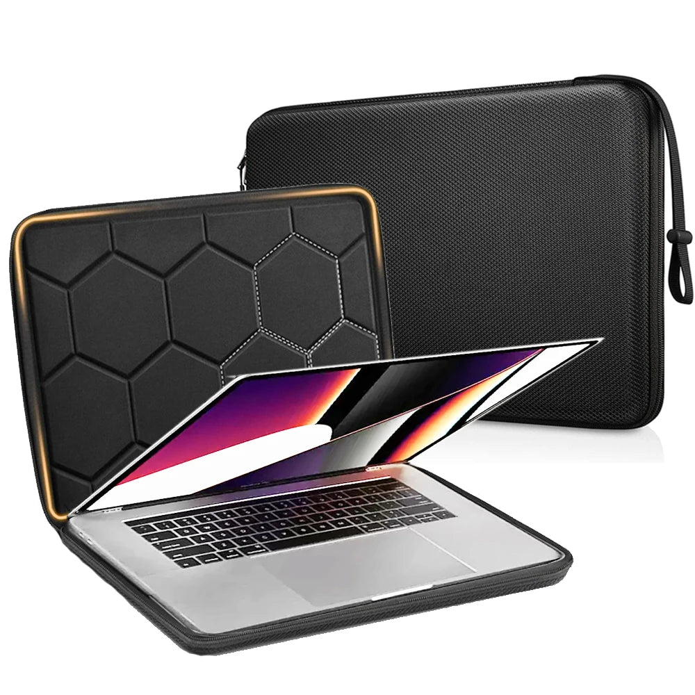 13 14 15.6 inch Laptop Sleeve Bag Shockproof Computer Bag Waterproof EVA Protective Carrying Case Black with Straps.