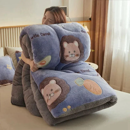 Winter Thicken Blanket Quilt Lamb Wool Double Layer Thick Warm Blanket 150/180/200 Comforter Throw Blankets for Beds Bedding 이불