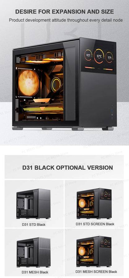 Jonsbo Pinecone D31 Case MATX ITX DTX Small Translucency Sub Screen of Video Games Support ATX Power 360 Cold Exhaust Chassis.