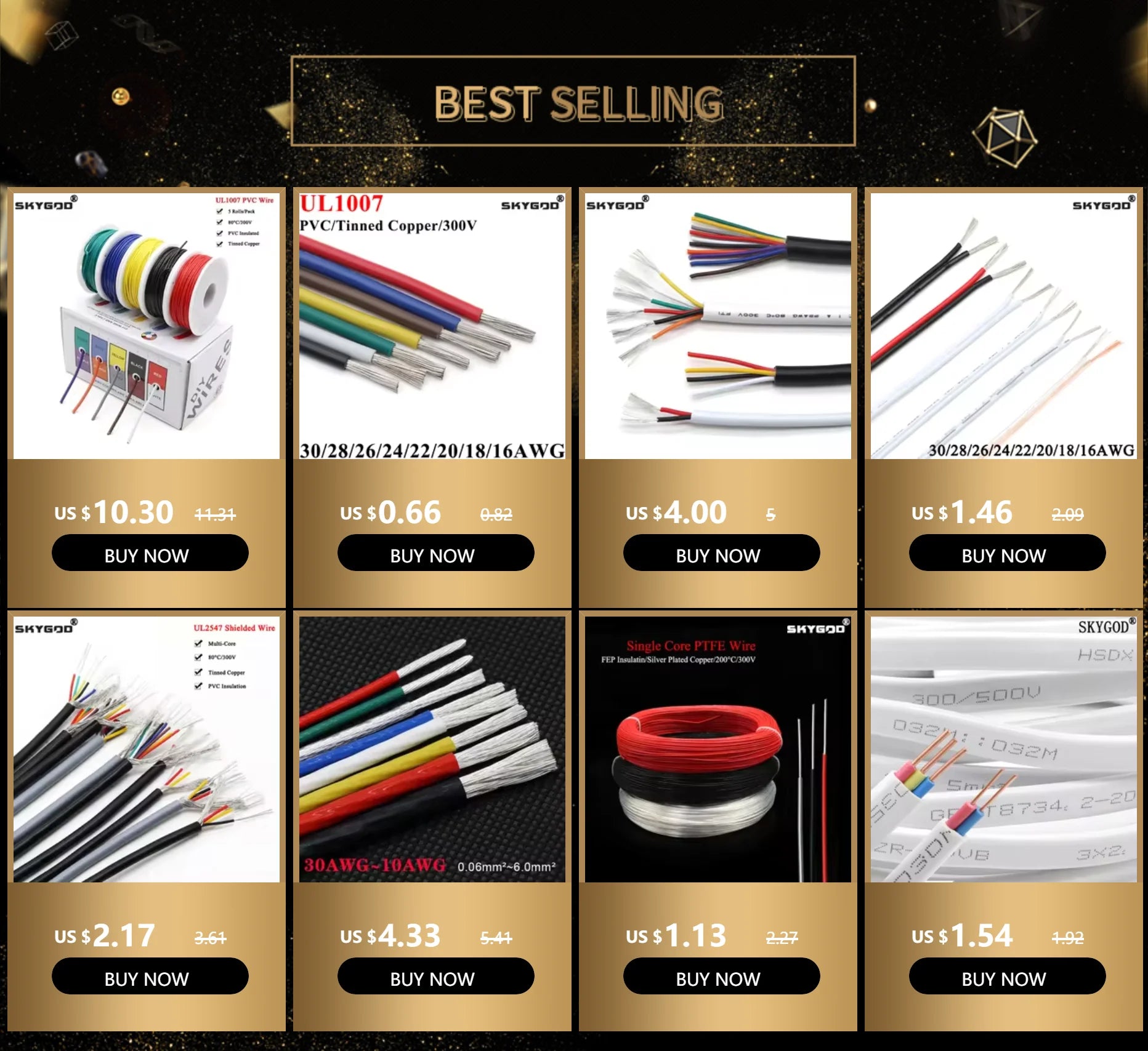 （5 Colors Mix Kit）UL1007 Wire PVC Insulation Tinned Copper Cable Stranded Electrical Line 30/28/26/24/22/20/18/16 AWG PCB Wire.