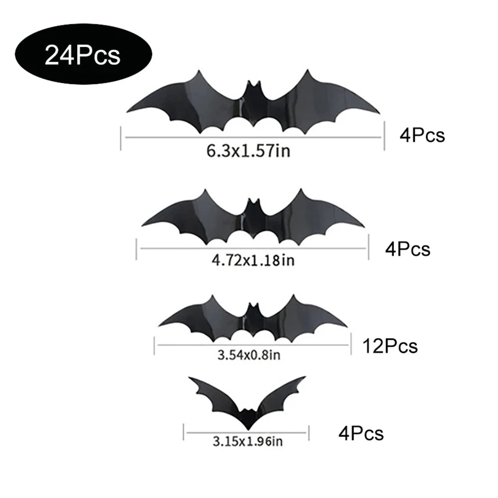 Halloween Bats Decorations,3D Pvc Bat on The Wall,Black Bats Wall Stickers,Halloween Scary Props.