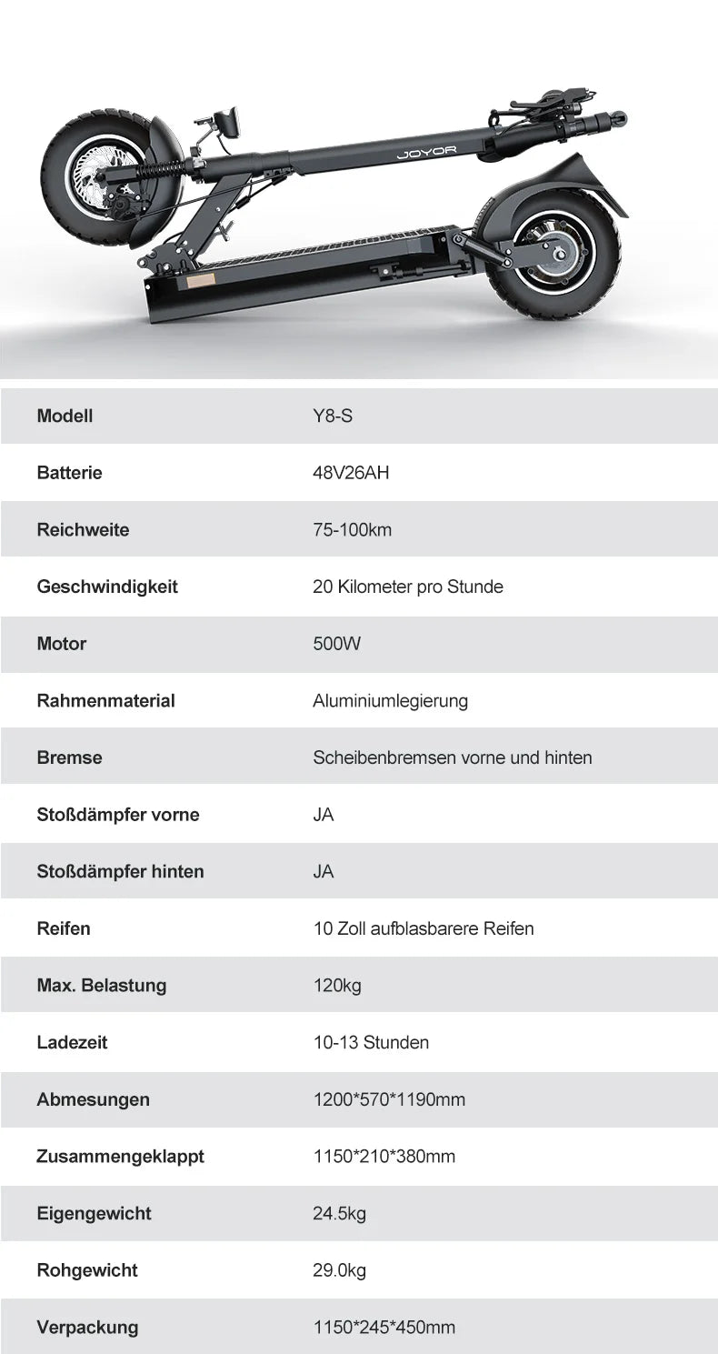 JOYOR Y8-S（ABE）Adult Electric Scooter For Adult 500W Motor 48V26AH Foldable E-Scooter 10 Inch Air Tire City Escooter.