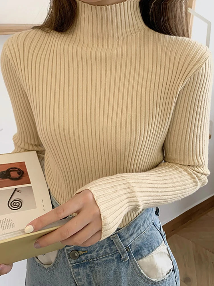 2025 Knit Jumpers Top Chic Autumn Winter Sweater Pullovers Women Long Sleeve Casual Turtleneck Warm Basic Sweater