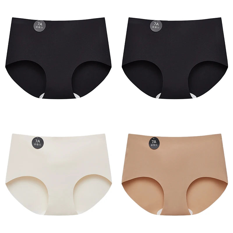 FalllSweet 4PCS Seamless Panties for Woman Ice Silk Underwear Soft Thin Briefs Women's Underpants Fashion Sexy Female Lingerie.