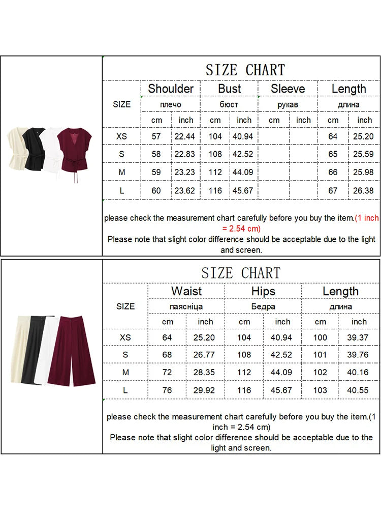 TFMLN Fashion Women's Trouser Suits Sleeveless V-Neck Top With Belt Straight Pants Sets 2025 Spring Summer Commuter 2 Piece Set.