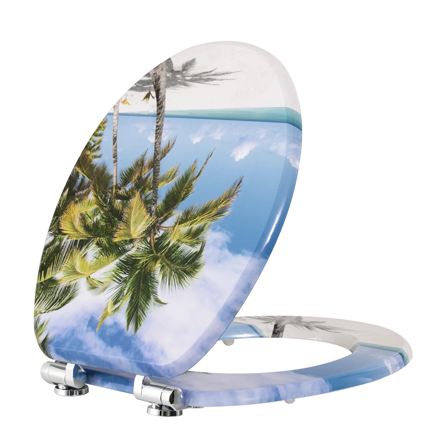 O-förmiger Toilettensitz, verstellbare Scharniere, Toilettendeckel mit Motiv, Soft-Close-Mechanismus für Badezimmer