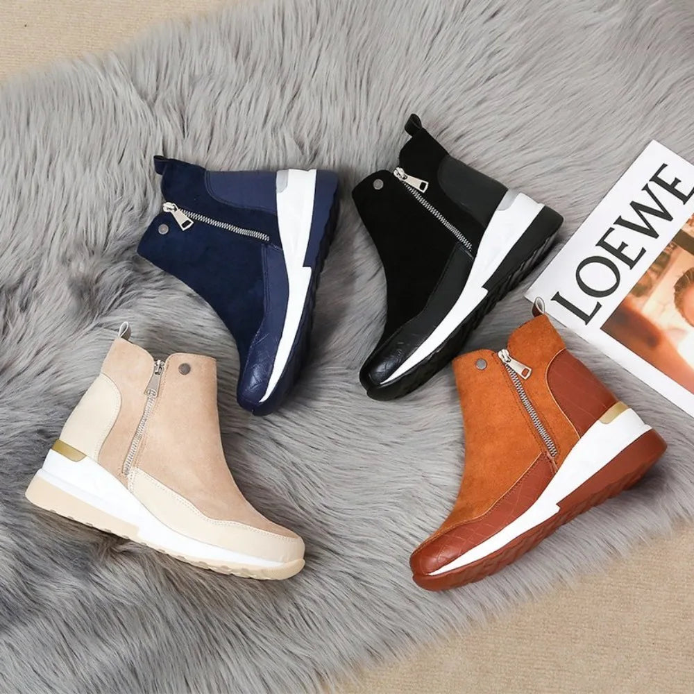 New Women Winter Boots Chunky Sneakers Ankle Boots Woman Zipper Buckle Thick Sole Platform High Top Female Booties.