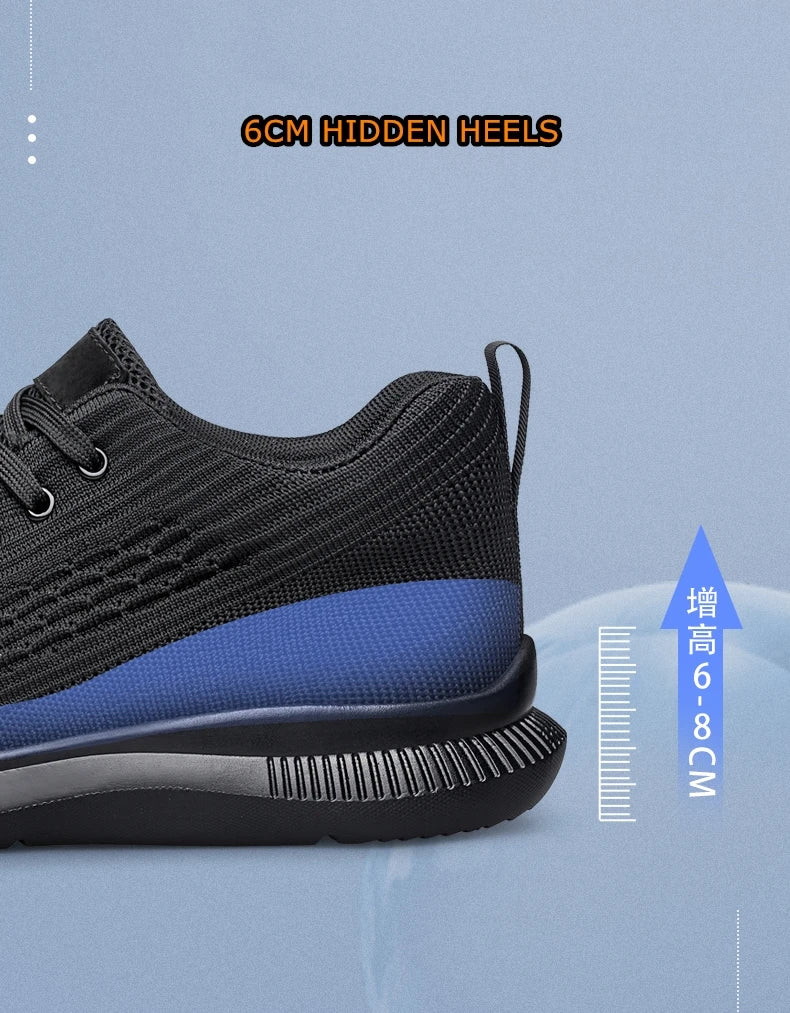 Men Big Size 37-47 Breathable Mesh Elevator Sport Shoes Soft Comfortable 6cm Hidden Heels Height Increasing Sneakes Lift Casual.