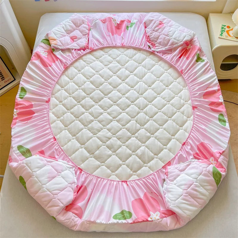 1pc Quilted Bed Cover Floral Style Bedspread Thicken Soft Bed Linen Elastic Mattress Protector cubre colchón (No Pillowcase).
