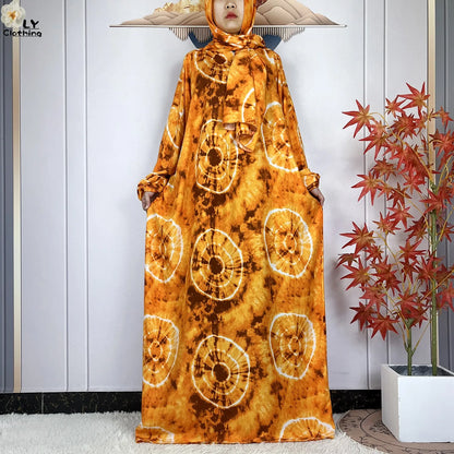 New Muslim Long Sleeved Cotton For Women Ramadan Prayer Turkey Middle East Femme Robe Floral Loose African Abaya Dress Scarfs