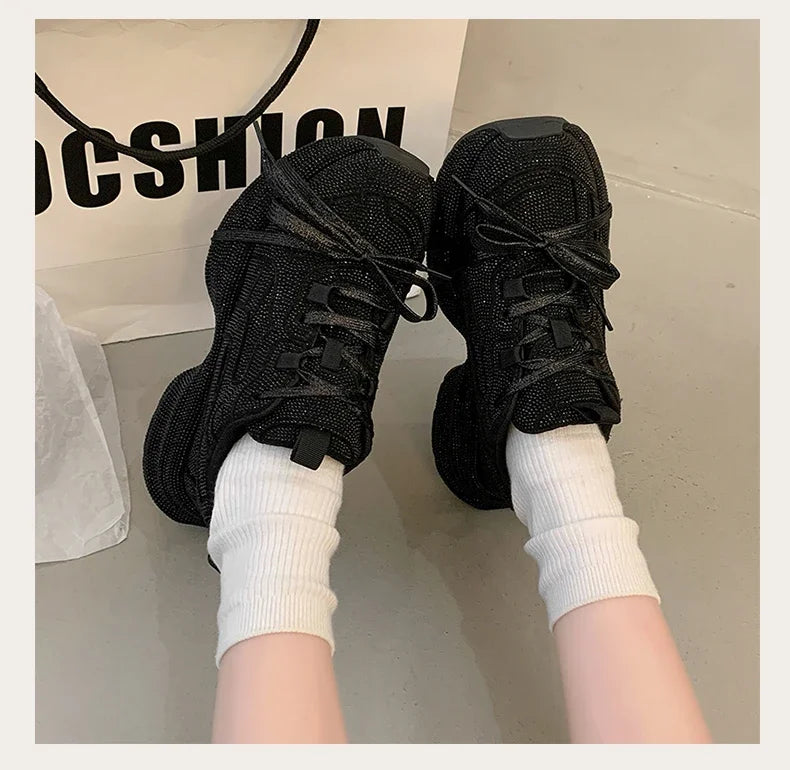Top Quality Sneakers Women Skate Shoes Rhinestone Women Loafers Platform Fashion Shiny Women's Casual Shoes Crystal Sneaker.