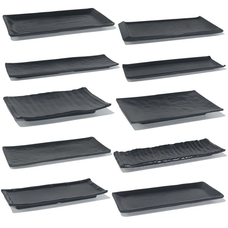 Black Melamine Plate Plastic Barbecue Dish Commercial Cutlery Kitchen Dinner Plates Not Easily Broken Tableware Accessories.