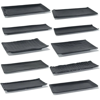 Black Melamine Plate Plastic Barbecue Dish Commercial Cutlery Kitchen Dinner Plates Not Easily Broken Tableware Accessories.
