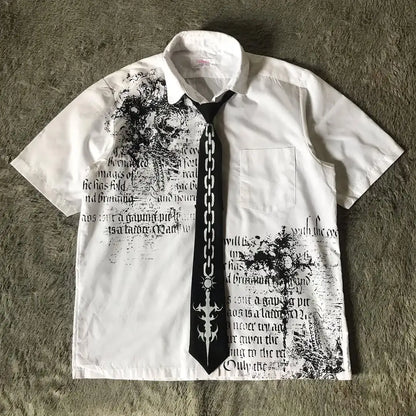 Y2K Black Shirt Affliction Retro T Shirt Harajuku Men Skull Holy Writ Letter Printing Tee Fashion Gothic Short Sleeves Tops.