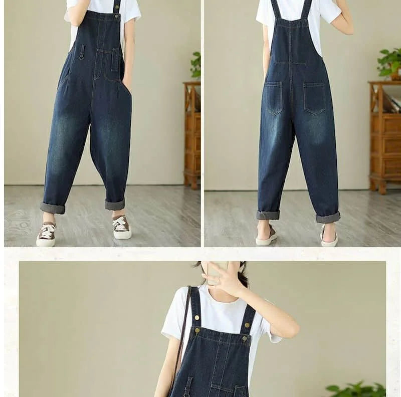 Denim Jumpsuits for Women Pocket Design Korean Style Loose Straight Pants One Piece Outfit Women Overalls for Women Playsuits.