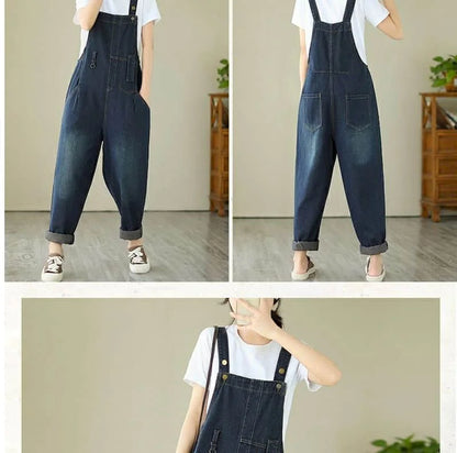 Denim Jumpsuits for Women Pocket Design Korean Style Loose Straight Pants One Piece Outfit Women Overalls for Women Playsuits.