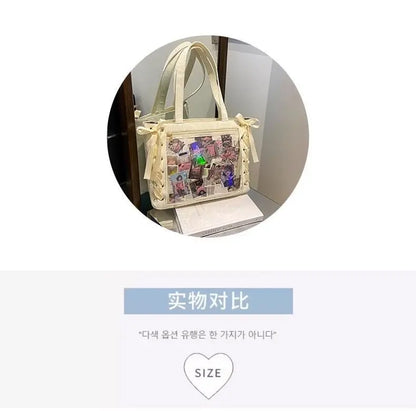 New Versatile Fashion Ribbon Itabag Large Capacity Green Large Food Anime Millet Bag Daily One Shoulder Tote Bag.