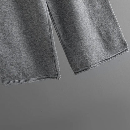 Autumn Winter New Fashion Women’s Solid Color Casual Trendy Loose 2 Piece Sets V-neck Long Sleeve T-shirts Wide Leg Trousers