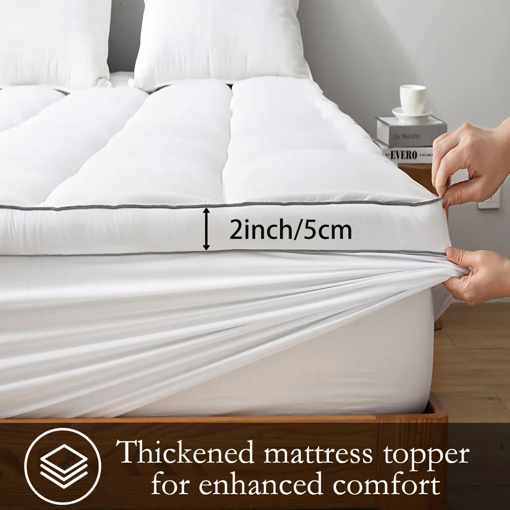 1pc Cooling Mattress Pad, Premium Zoned Quilted Fitted Mattress Topper, Breathable Fluffy Soft Mattress Cover, Machine.