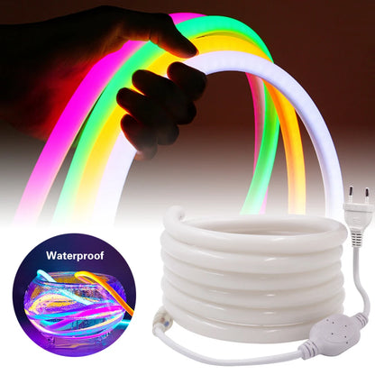 220V Neon LED Strip Light 360 Degree Round Tube Red/Green/Blue/Warm White Flexible Rope 120Leds/m Waterproof EU Plug Home Decor.