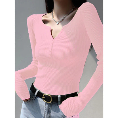 2026 weibliche Casual Tops Pullover Warme V-ausschnitt Frauen Herbst Winter Gestrickte Dünne Pullover Feste Taste Volle Hülse Pullover