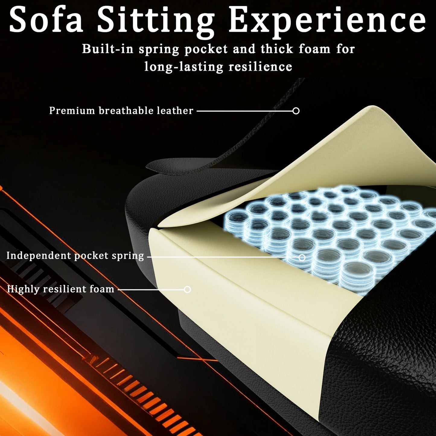 Ergonomischer Gaming-Stuhl, Taschenfederkissen und ausziehbare Fußstütze, hochwertiger, atmungsaktiver Computerstuhl aus PU-Leder für Erwachsene