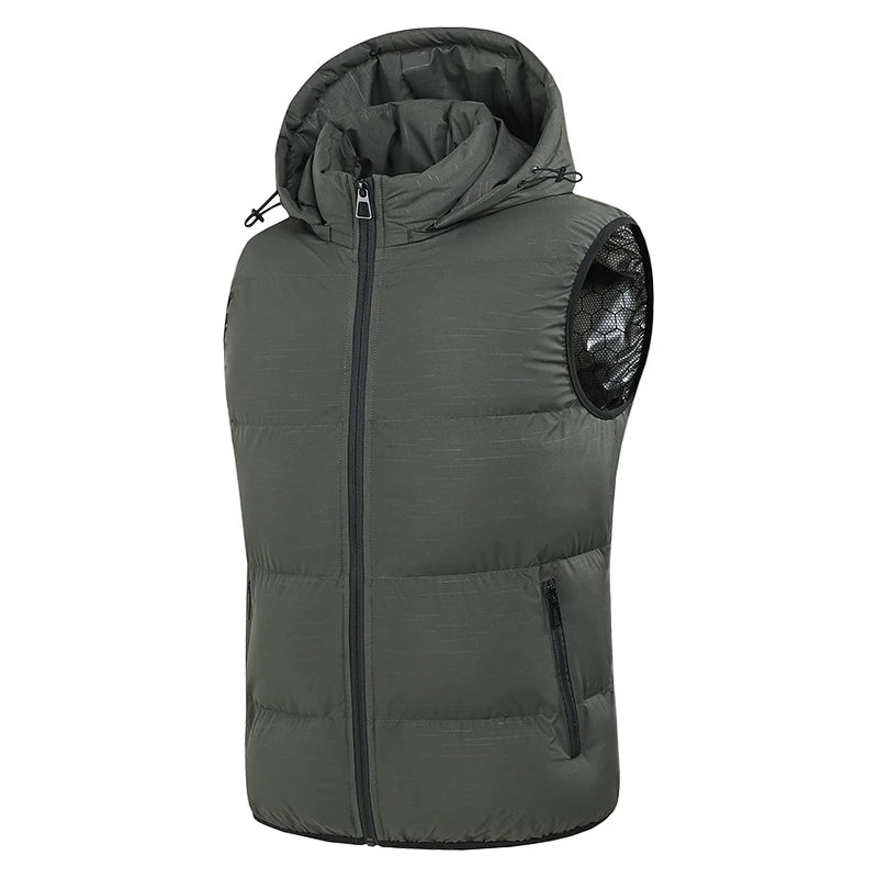 New Men Autumn Thicken Sleeveless Vests Jacket Coat Mens Winter Warm Detachable Hat Outwear Waistcoat Hooded Vest Jacket Male.