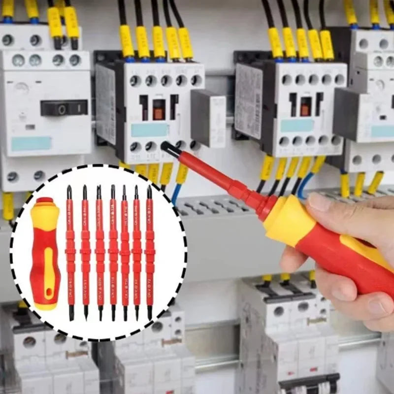 Elektriker-Reparatur-Werkzeug-Set, 15-teilig, 1000 V, austauschbares, isoliertes Schraubendreher-Set mit magnetischen Schlitz-Phillips-Pozidriv-Torx-Bits