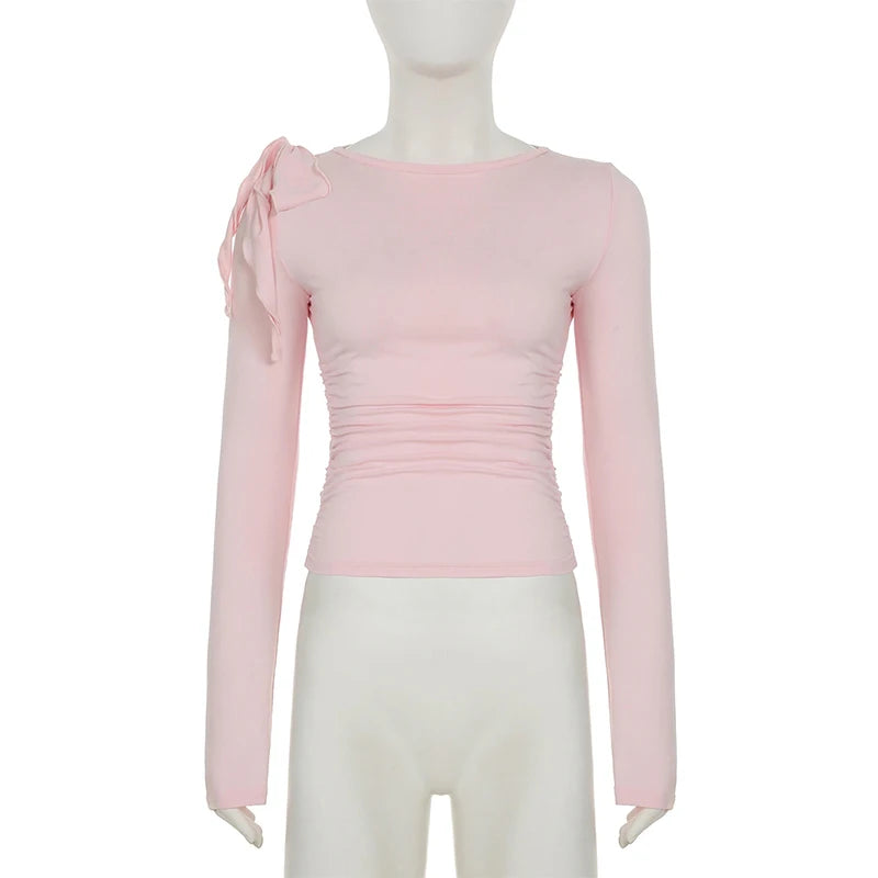 Summer Lace-Up T-Shirts Vest For Women Long Sleeve High Waist Cropped Y2k Top Pullover Female 2025 New Tank Top.