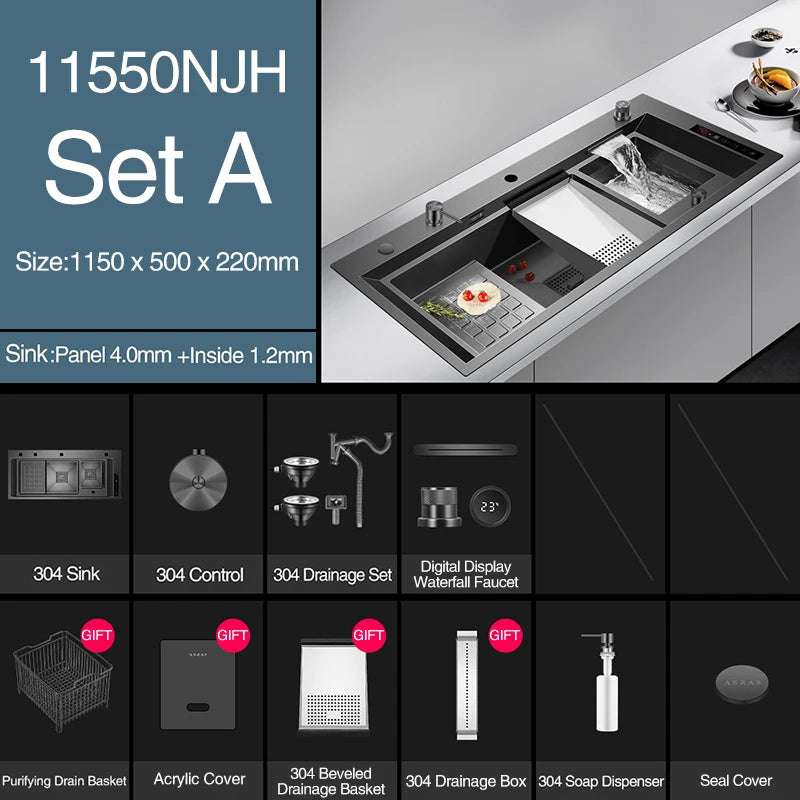 ASRAS 11550 NJH Large Size Smart Purifying Kitchen Sink Handmade Step Sink Smart Purifying Kitchen Island Sinks