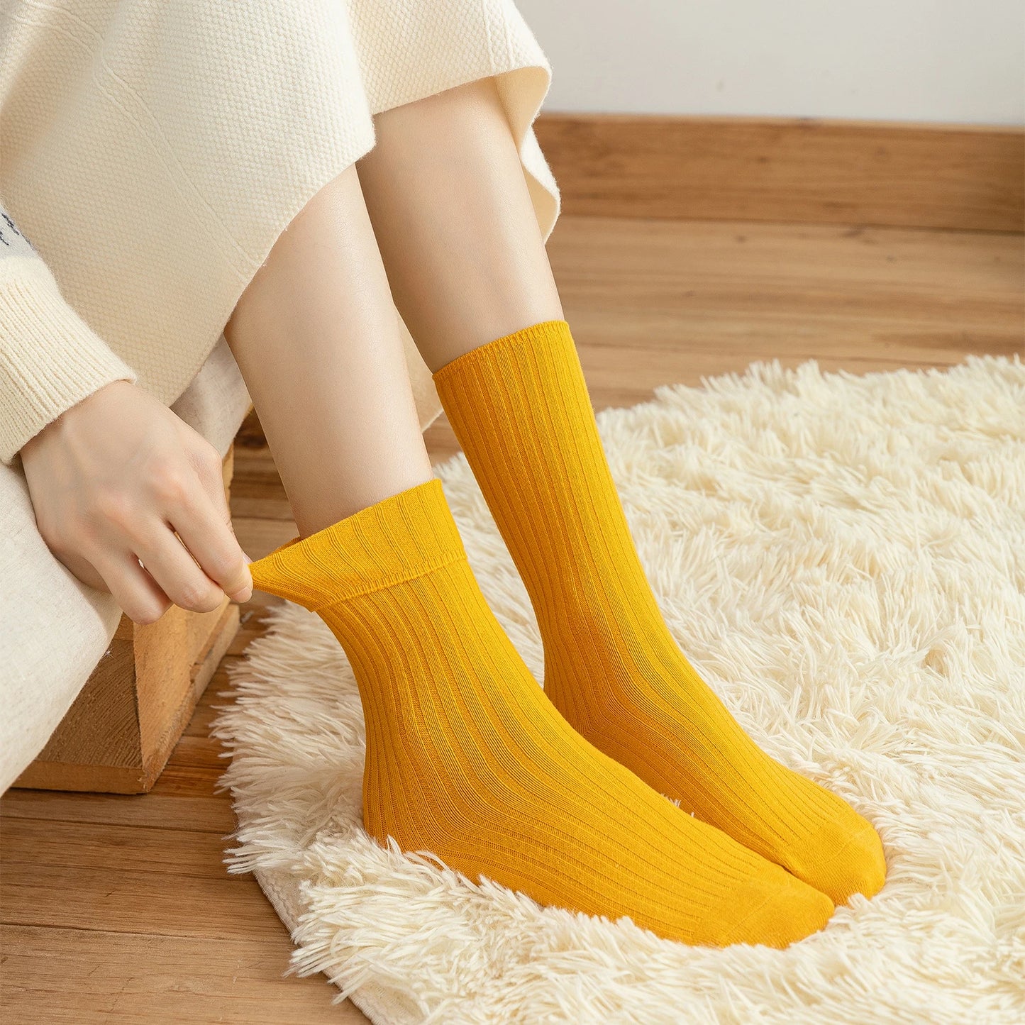 10Pairs Retro Women Cotton Loose Socks Autumn Winter Knitting Solid Color Long Black Pink Korean Japanese Student Girls.