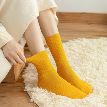 10Pairs Retro Women Cotton Loose Socks Autumn Winter Knitting Solid Color Long Black Pink Korean Japanese Student Girls.