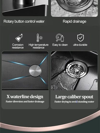 Kitchen Sink 304 Stainless Steel Rain Waterfall Single Trough Honeycomb Large Single Trough Washing Basin