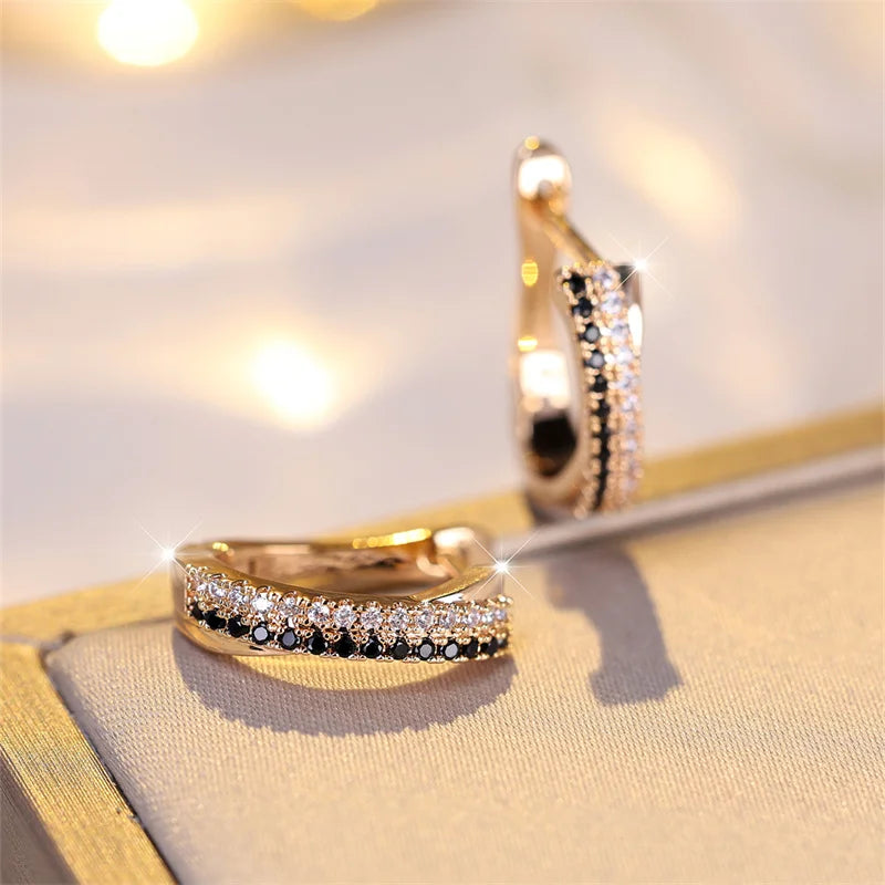 Trendy Multicolor Crystal Hoop Earrings For Women Rose Gold Silver Color Rainbow Zircon Fashion Earring Wedding Jewelry Gifts.