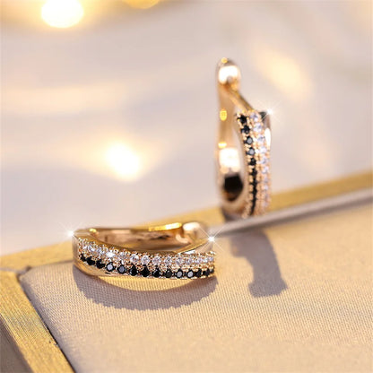 Trendy Multicolor Crystal Hoop Earrings For Women Rose Gold Silver Color Rainbow Zircon Fashion Earring Wedding Jewelry Gifts.