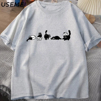 Five Mood Cats T-Shirts Oversized Cat Mom Tee Funny Cotton Short Sleeve Cat Lovers T Shirt Men Women Casual O Neck Summer Tops.