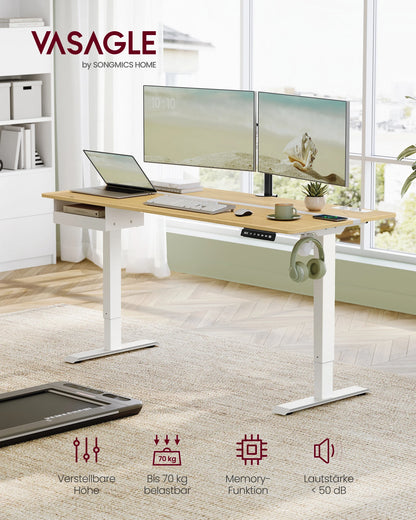 VASAGLE Höhenverstellbarer Schreibtisch elektrisch, 70 x 160 cm , stufenlos verstellbar, Memory-Funktion mit 4 Höhen