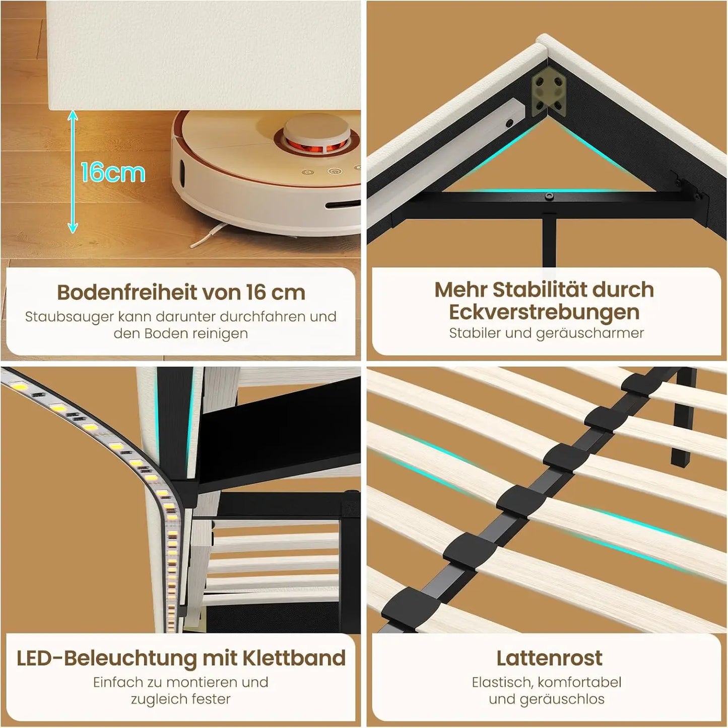 140x200 cm Polsterbett mit LED-Beleuchtung, schwebendes Bettgestell mit visuellem Effekt und Lattenrost, Bett 140x200 cm Bettrahmen